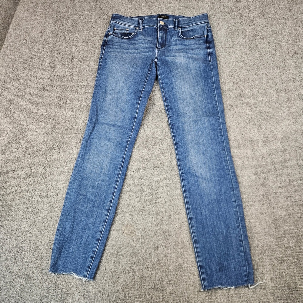 Ann Taylor Factory Modern Slim Jeans Blue Medium Wash Raw Hem Size 2 Womens